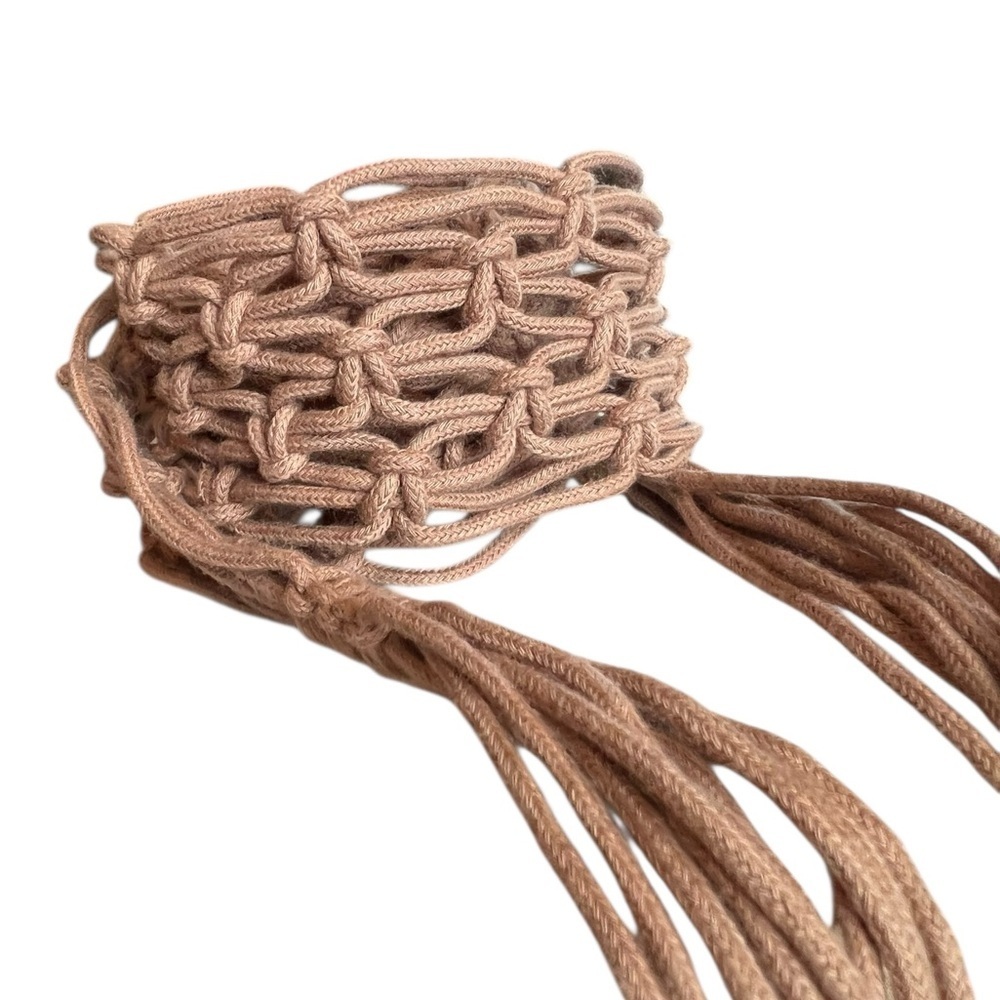 Macrame Style Tan Boho Western Fringe Tie Belt Open Weave Festival